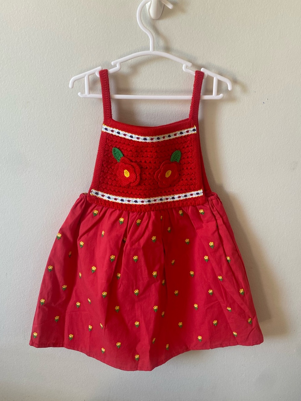 Zara 2T Red Floral Knit Dress 100% Cotton